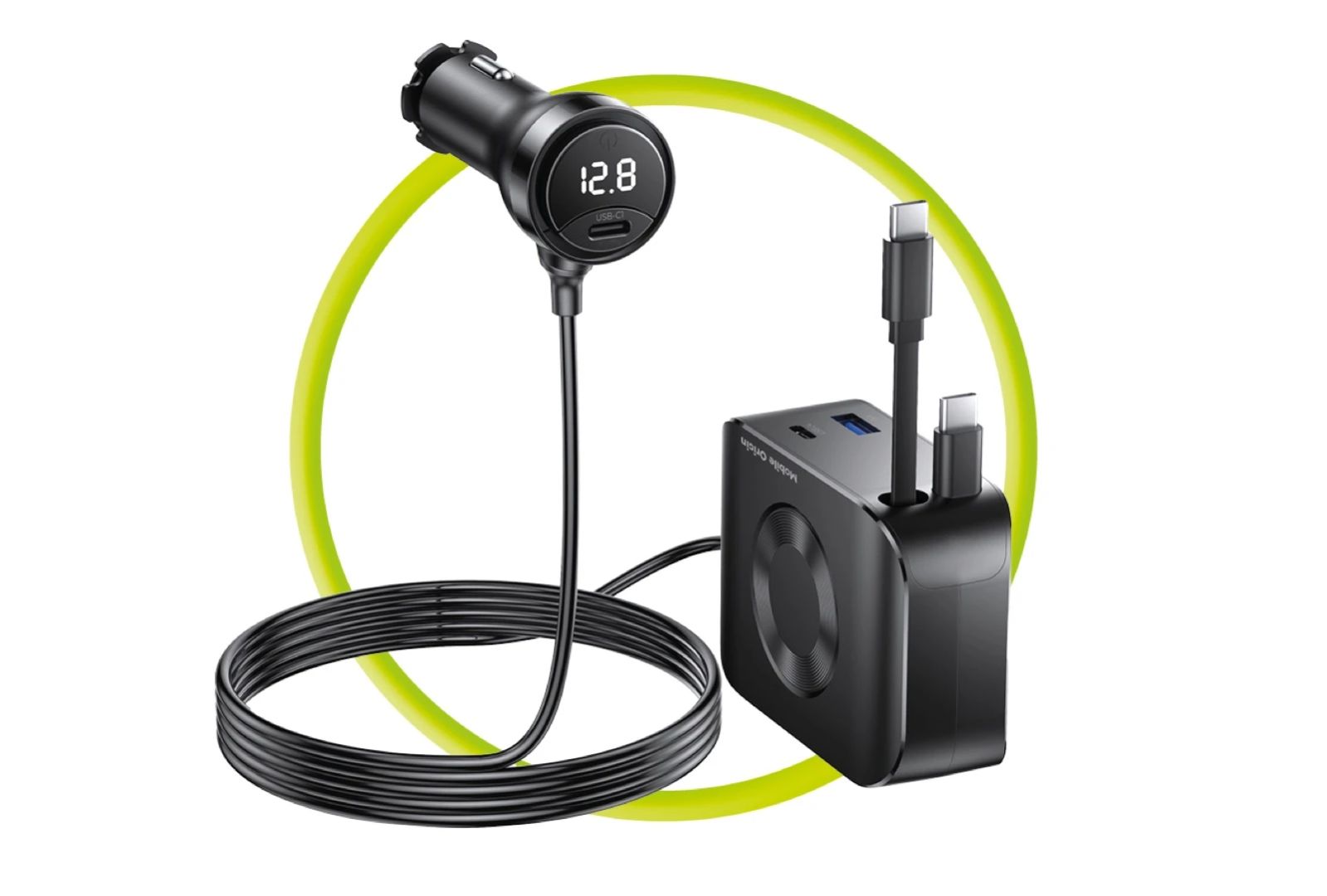 Mobile Origin 75W 5in1 Car Charger CA23 - 2x USB-C + USB-A Port, 2x USB-C cable Black