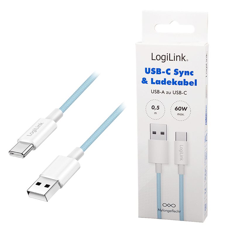 Logilink USB 2.0 C/M - A/M 60W cable 0,5m Blue