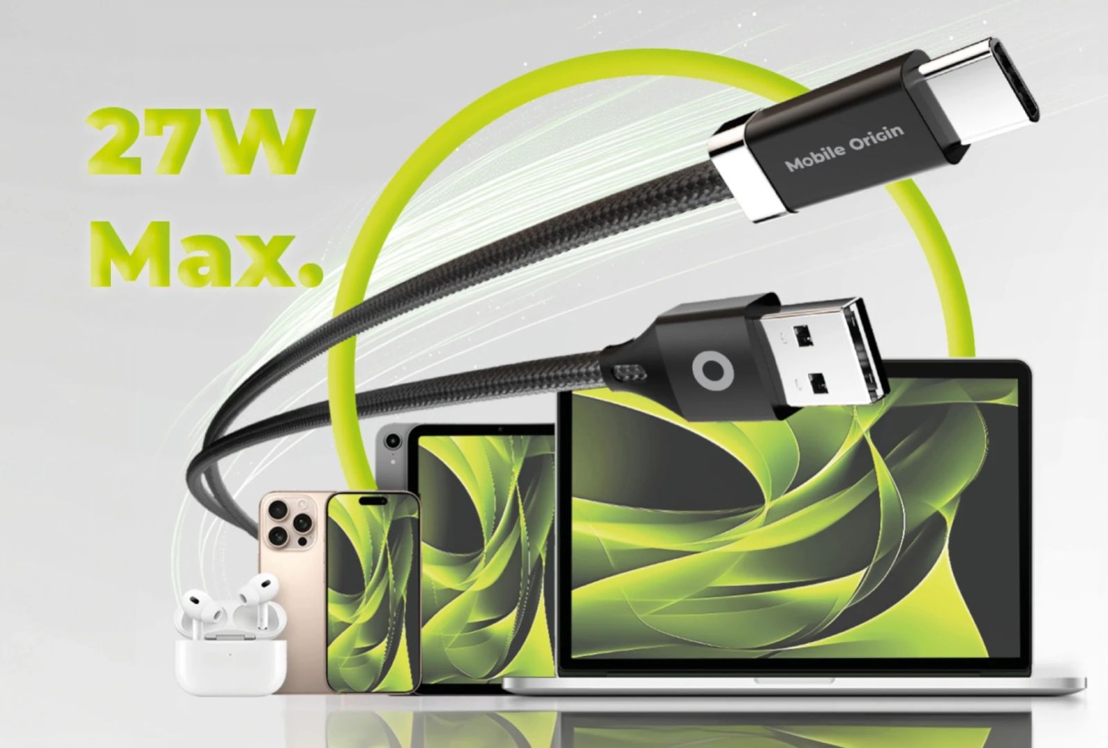 Mobile Origin 27W Magnetic StayCable USB-C to USB-A 1,5m Black