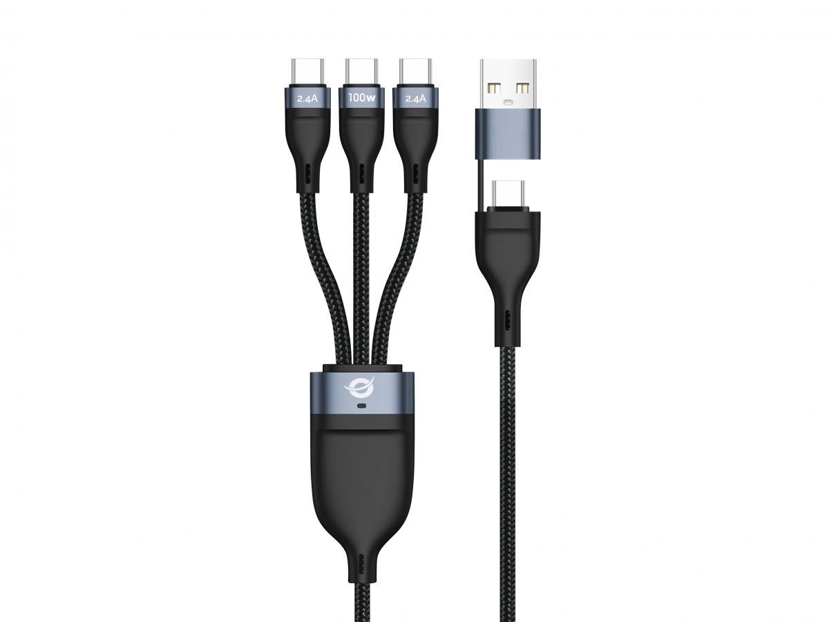 Conceptronic  ETTA06B15C 3-in-1 100W Fast Charging Data Cable Black