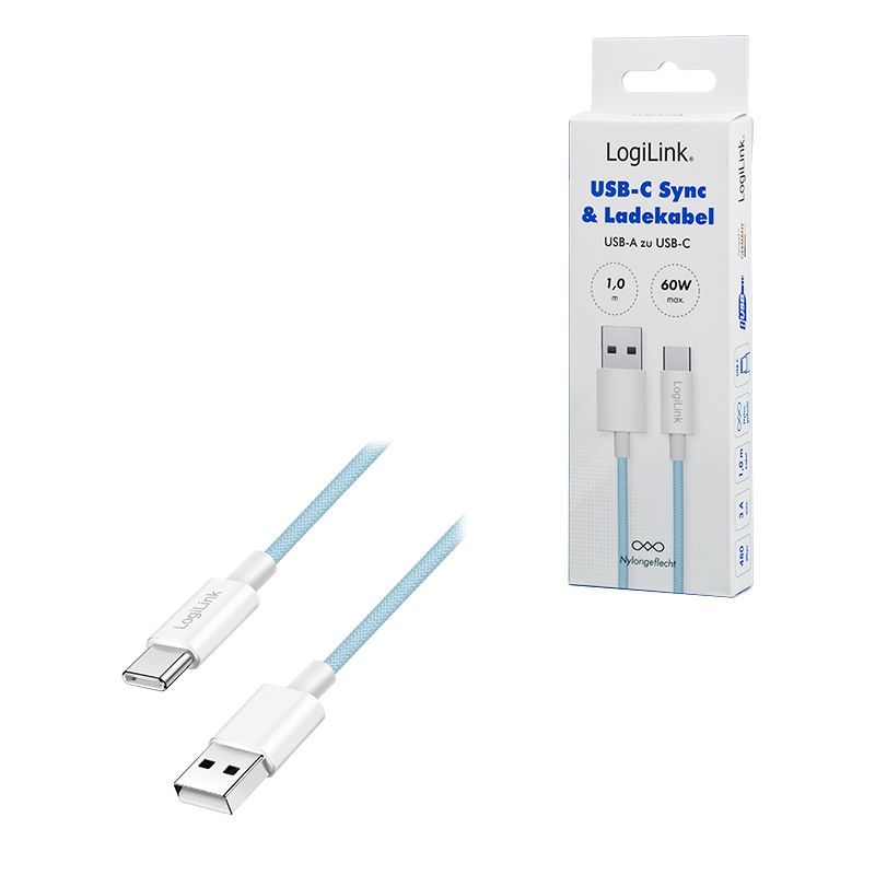 Logilink USB 2.0 Type-C C/M - A/M 60W cable 1m Blue
