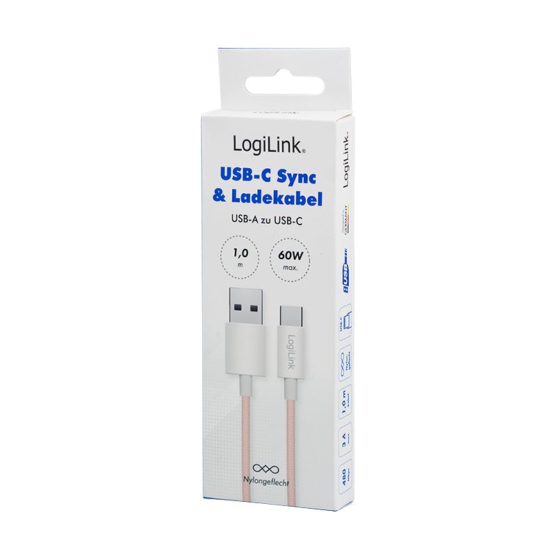 Logilink USB 2.0 Type-C C/M - A/M 60W cable 1m Pink