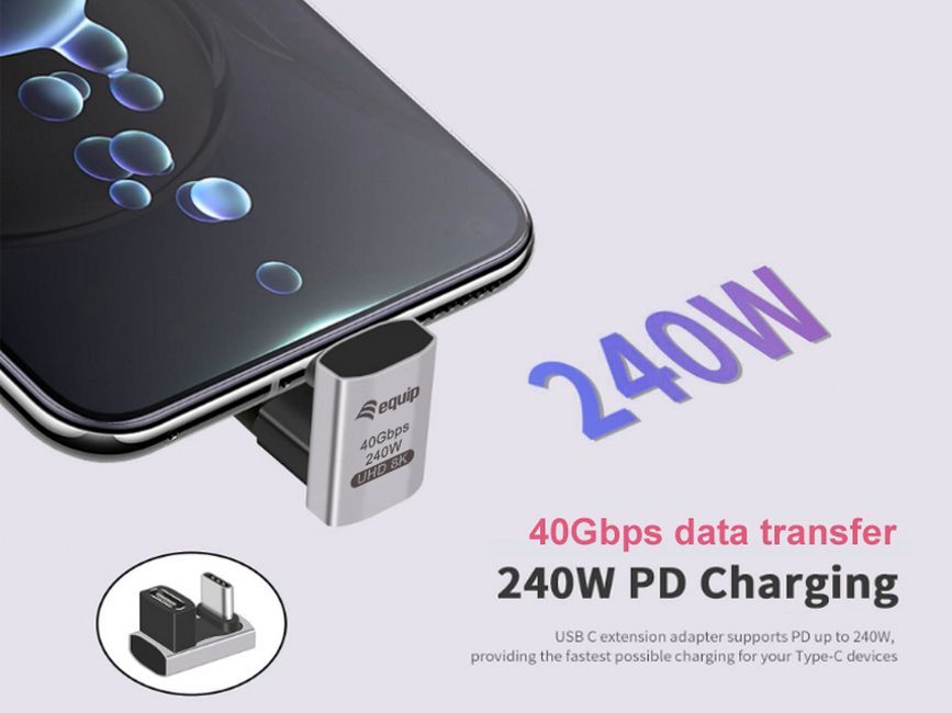 EQuip USB4 USB-C to USB-C U Plug Adapter 180° (2-pack)