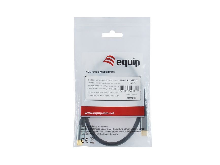 EQuip USB-C 3.2 Gen2 to USB-C 100W cable 0,5m Black