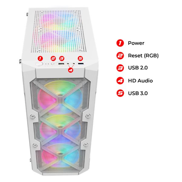 Spirit Of Gamer Rebel XT Tempered Glass White