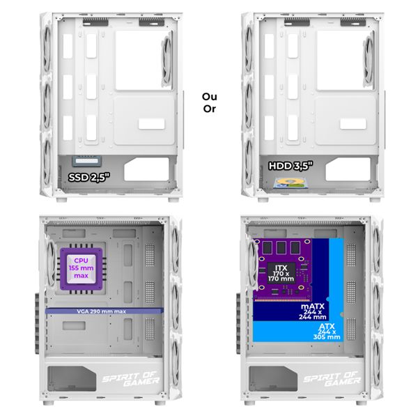 Spirit Of Gamer Rebel XT Tempered Glass White
