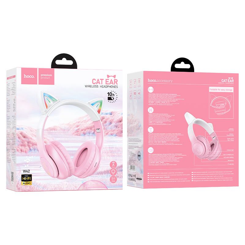 Hoco W42 Cat Wireless Bluetooth Headset Pink