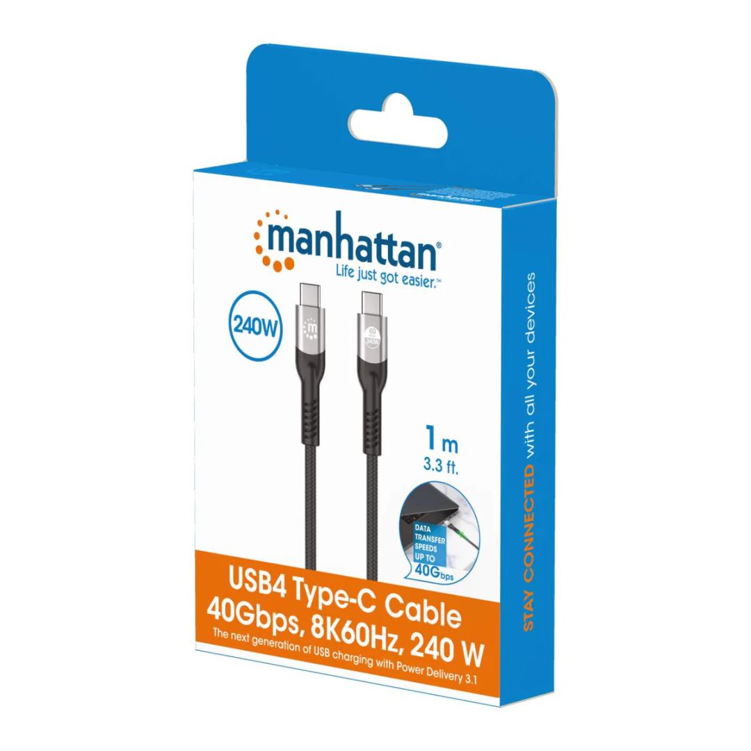 Manhattan USB-C to USB-C 240W 40Gbit/s 8K cable 1m Black