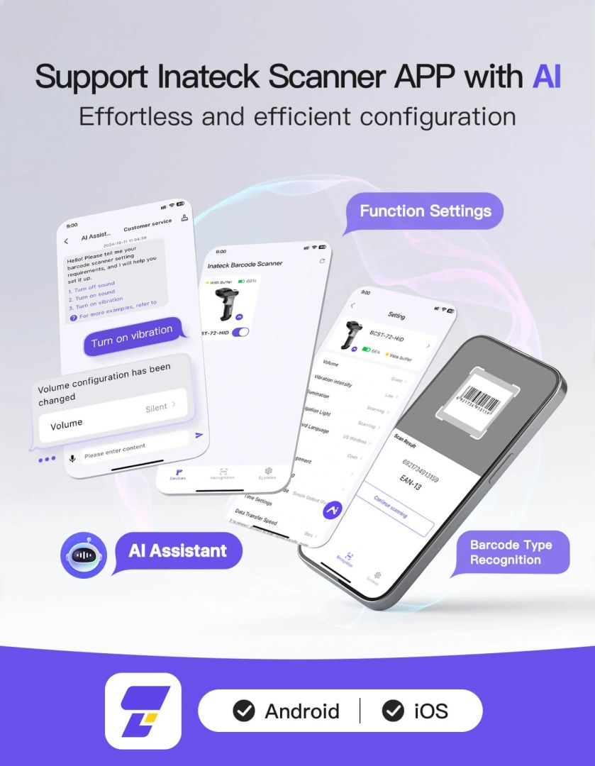 Inateck BCST-72 Vonalkódolvasó Gray