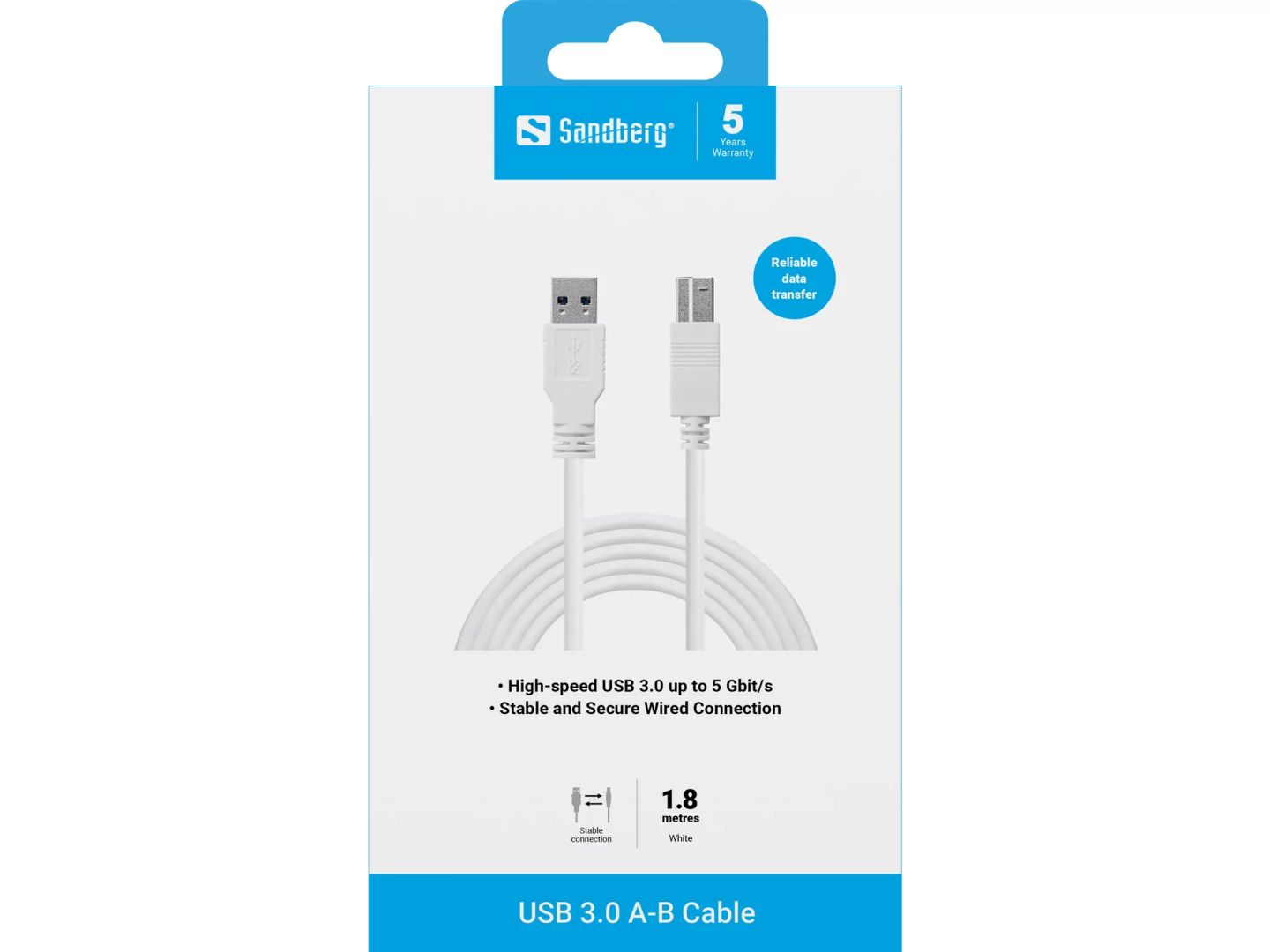 Sandberg USB 3.0 A-B Cable 1,8m White