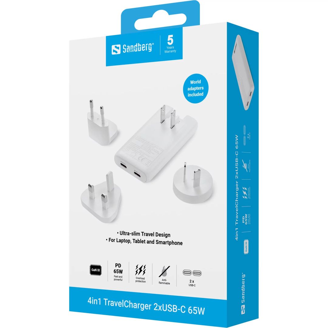 Sandberg 4in1 TravelCharger 2xUSB-C 65W White