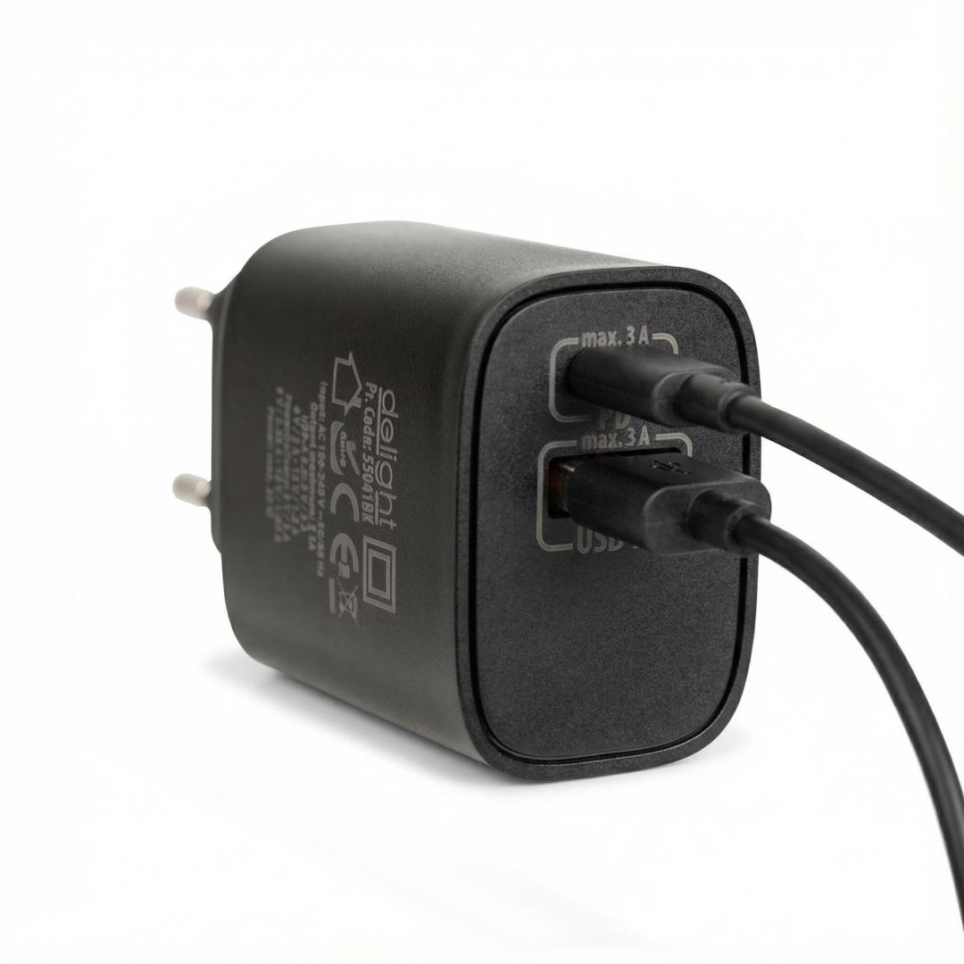 Delight USB Type-C + USB A PD20W Fast charger Black