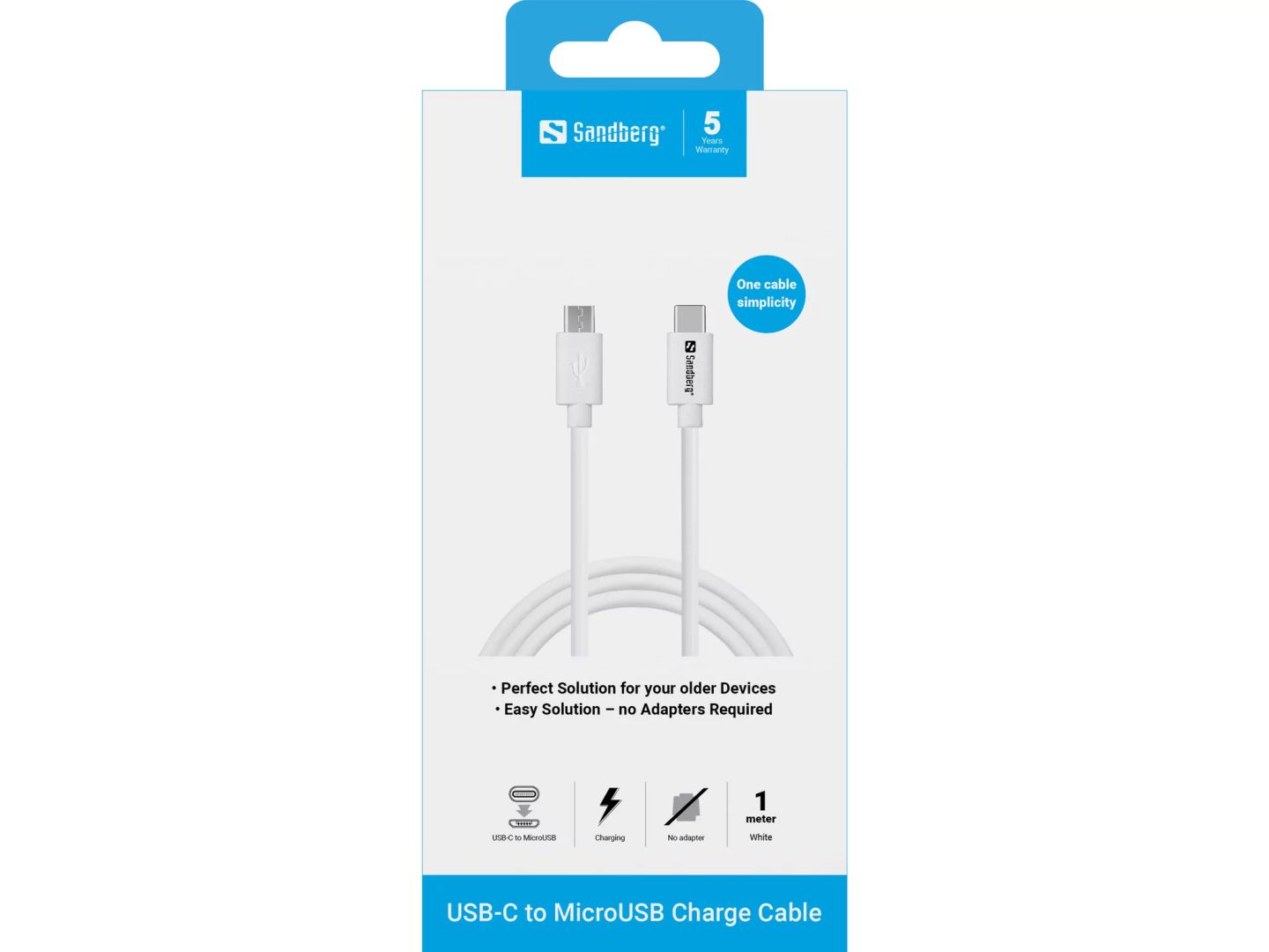 Sandberg USB 3.2 USB-C to micro USB cable 1m White