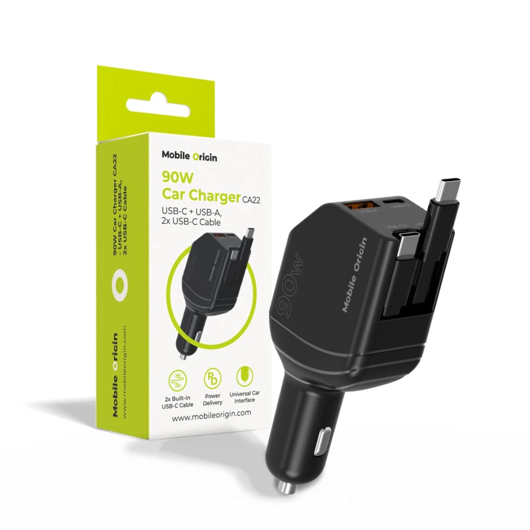 Mobile Origin 90W Car Charger CA22 USB-C + USB-A, 2x USB-C Cable Black
