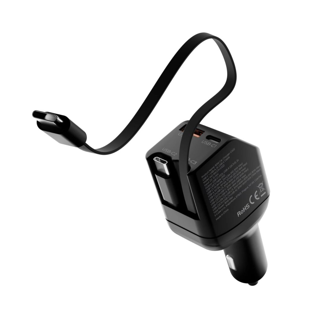 Mobile Origin 90W Car Charger CA22 USB-C + USB-A, 2x USB-C Cable Black