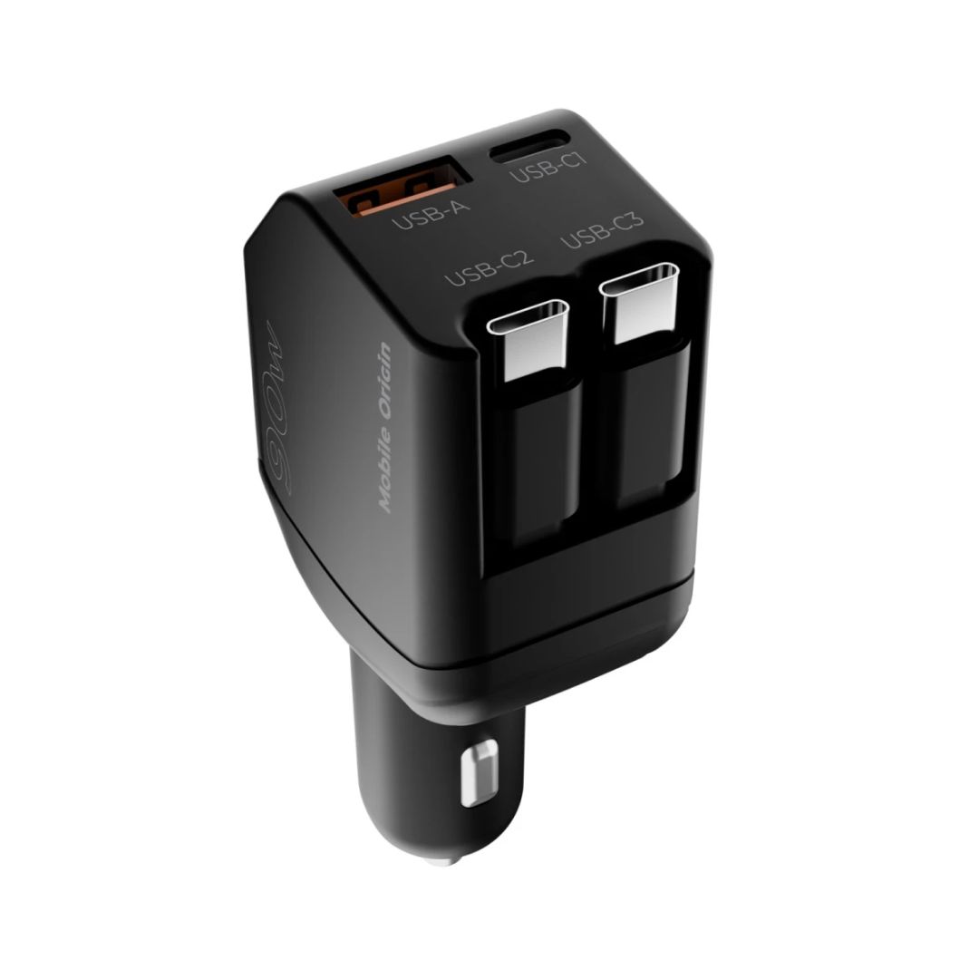 Mobile Origin 90W Car Charger CA22 USB-C + USB-A, 2x USB-C Cable Black