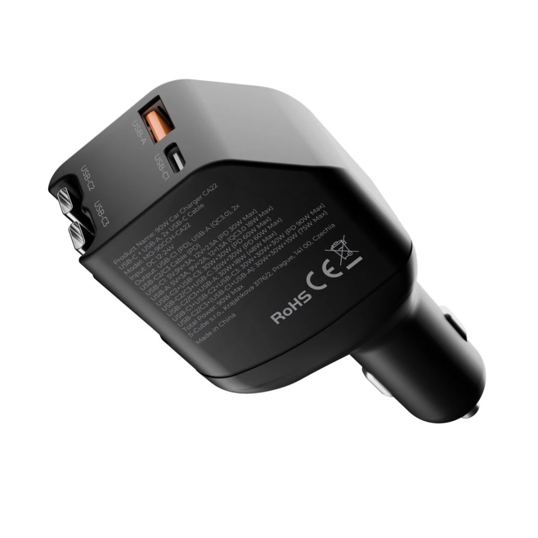 Mobile Origin 90W Car Charger CA22 USB-C + USB-A, 2x USB-C Cable Black