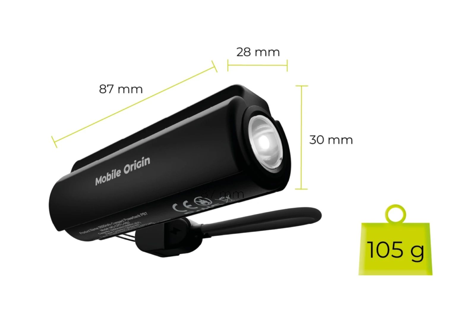 Mobile Origin Compact Flashlight 5000mAh PowerBank Black