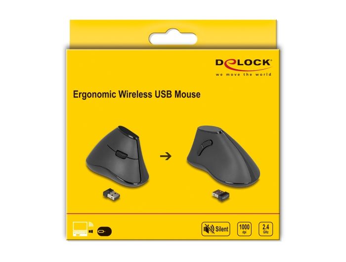 DeLock Ergonomic Wireless Vertical Silent Mouse Black