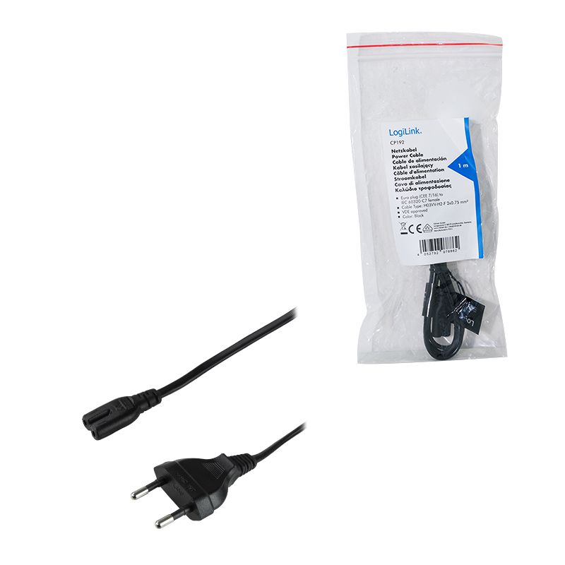 Logilink CEE 7/16 - IEC C7 cable 1m Black