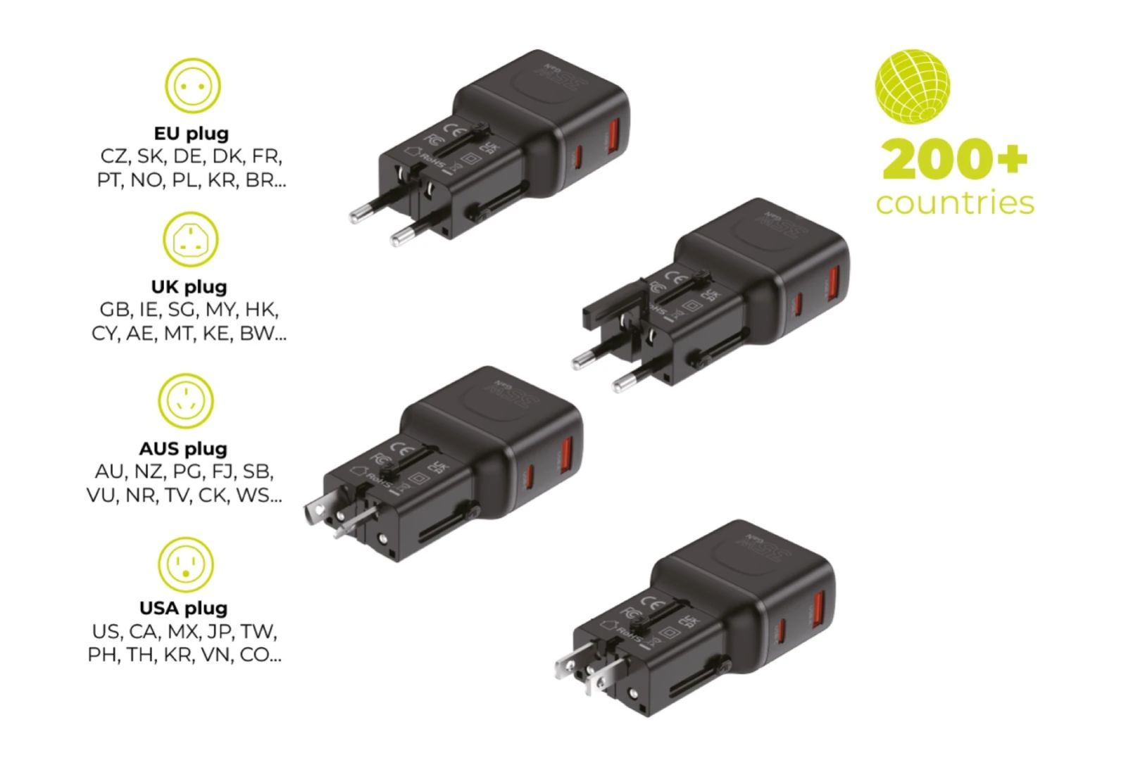 Mobile Origin 35W Travel Adapter EU/US/UK/AU PW25 Black
