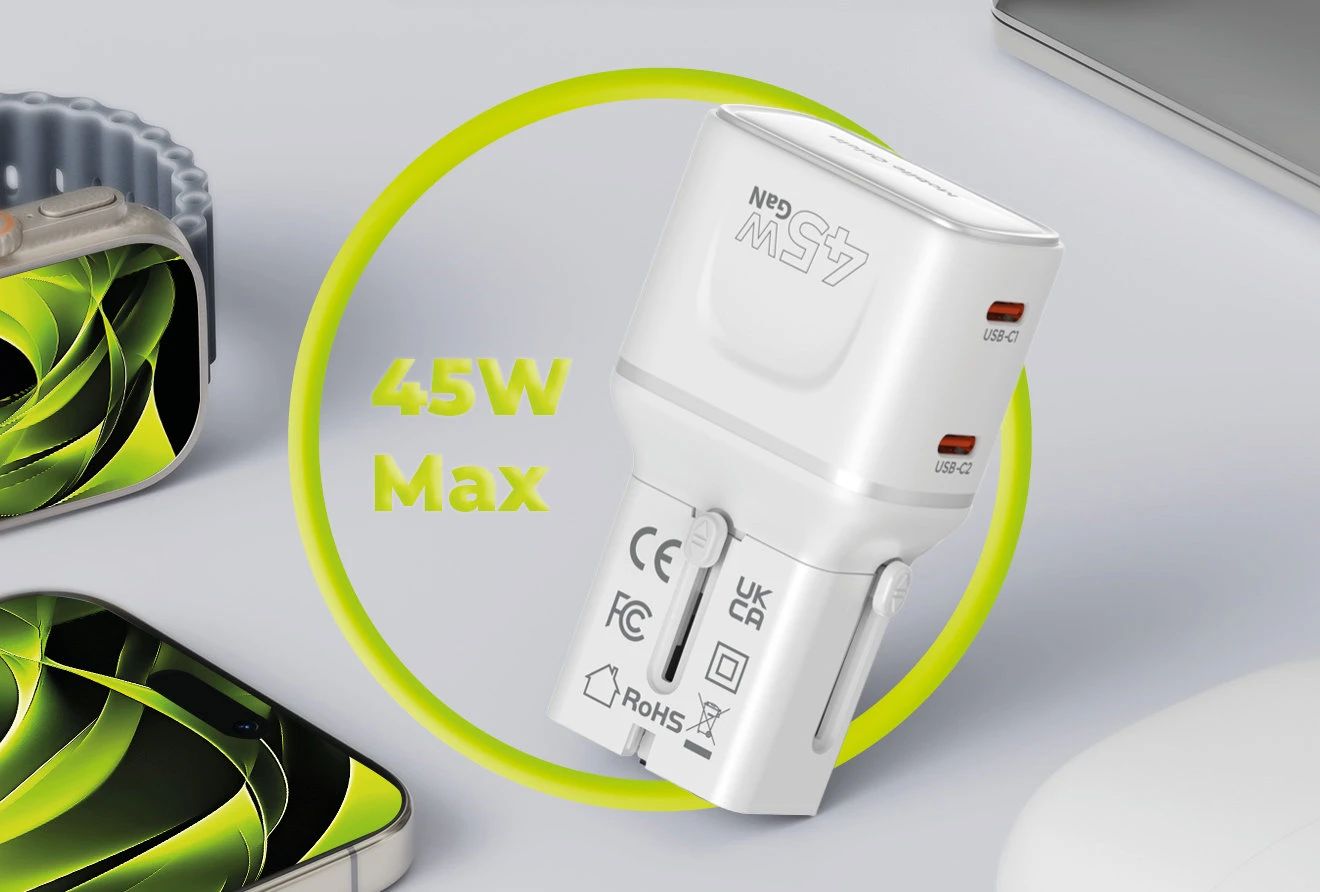 Mobile Origin 45W Travel Adapter EU/US/UK/AU PW26 White