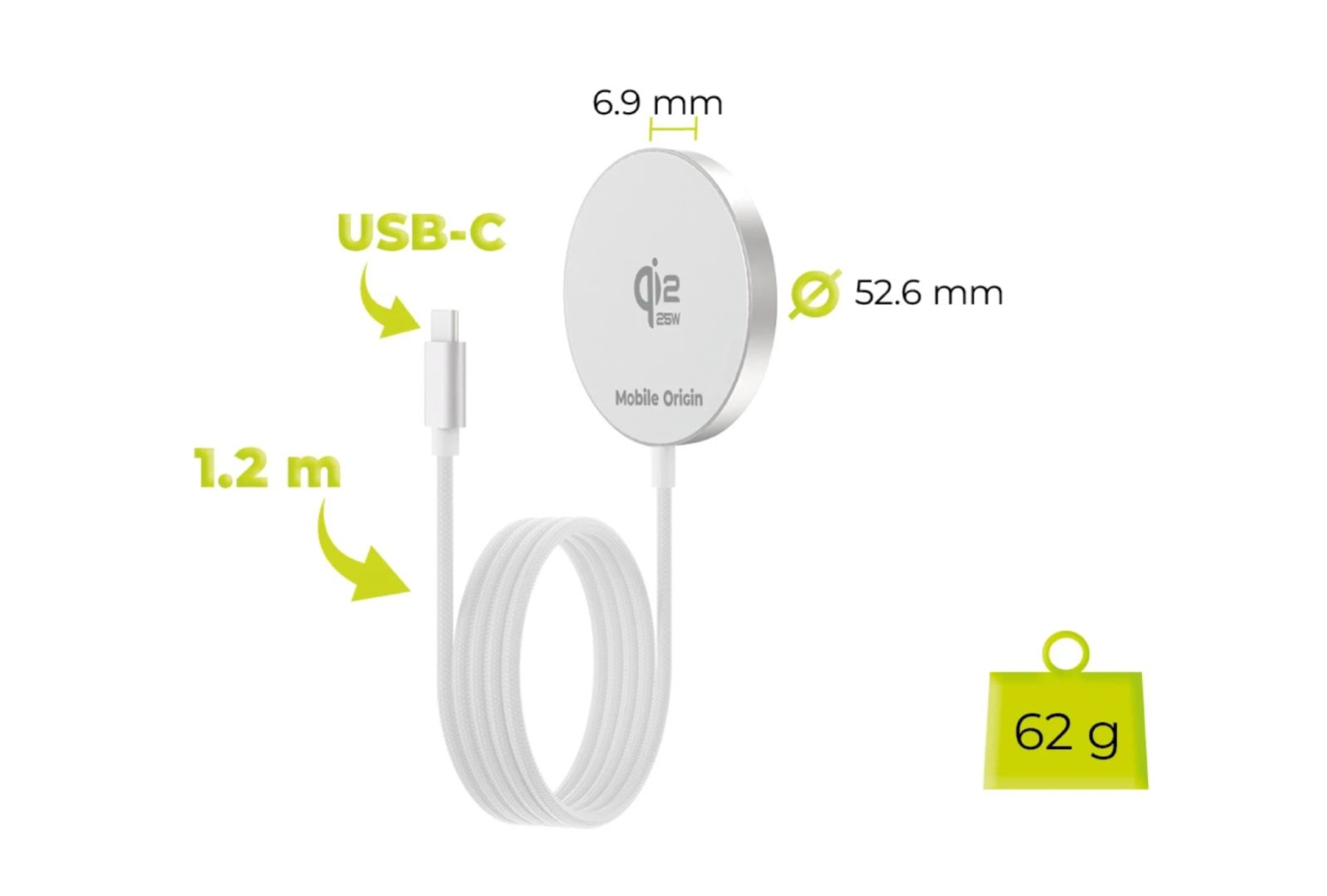 Mobile Origin Qi2 25W Magnetic Charging Pad PW29 White