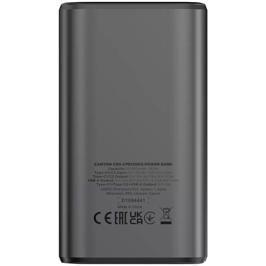 Canyon OnPower 130 10000mAh PowerBank Dark Grey