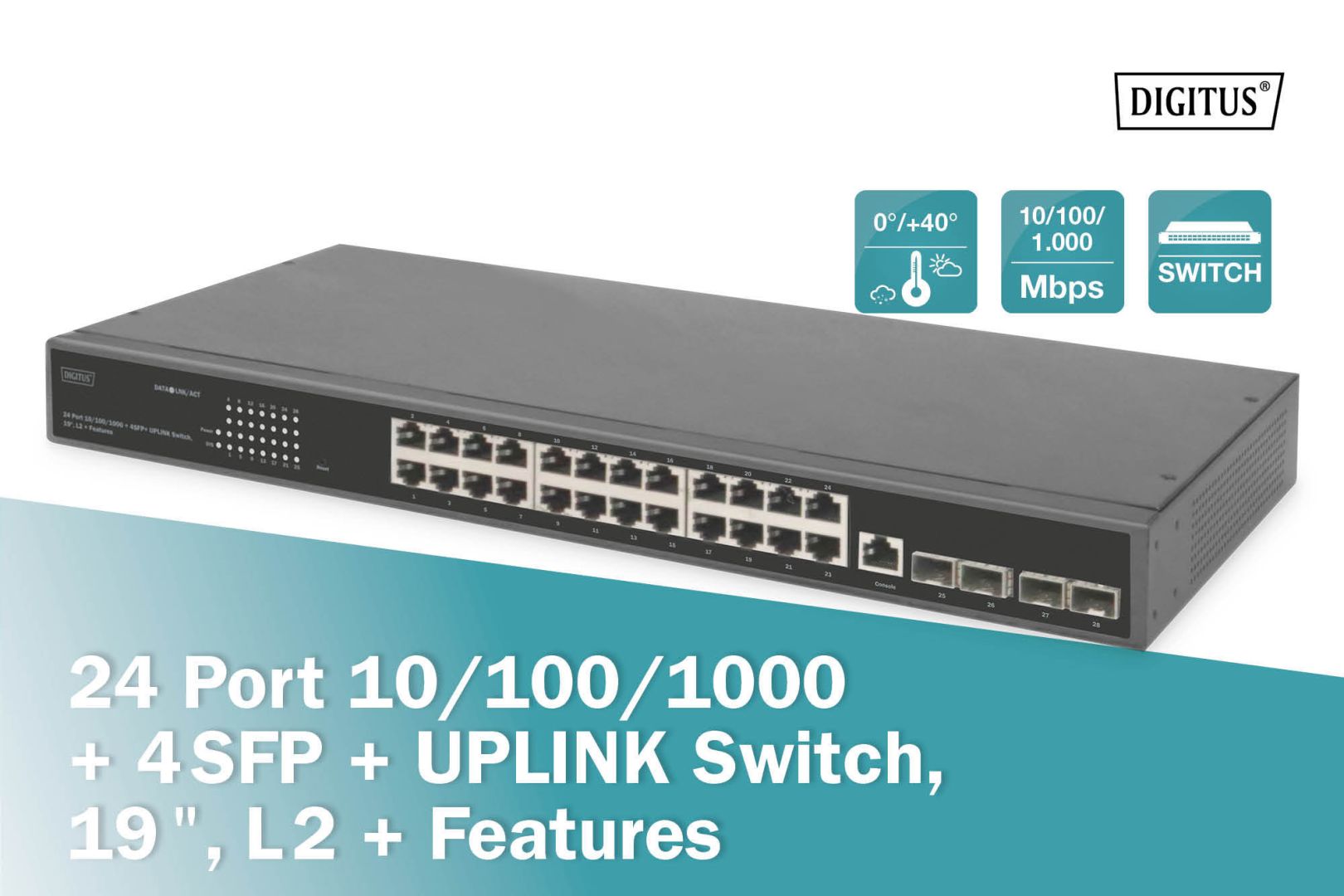 Digitus 24 Port 10/100/1000+4SFP+UPLINK Switch 19