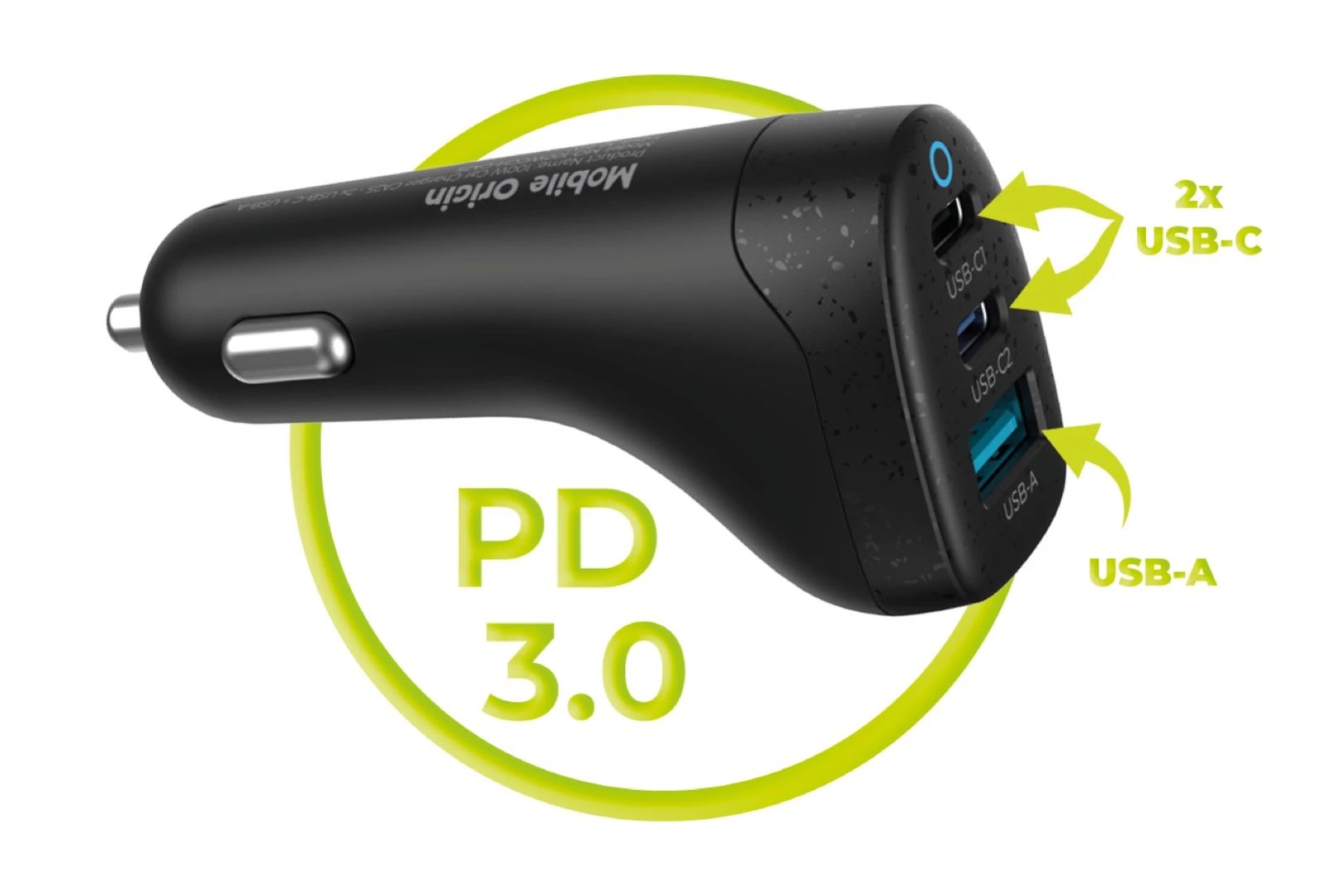 Mobile Origin 100W Car Charger CA25 - 2x USB-C + USB-A