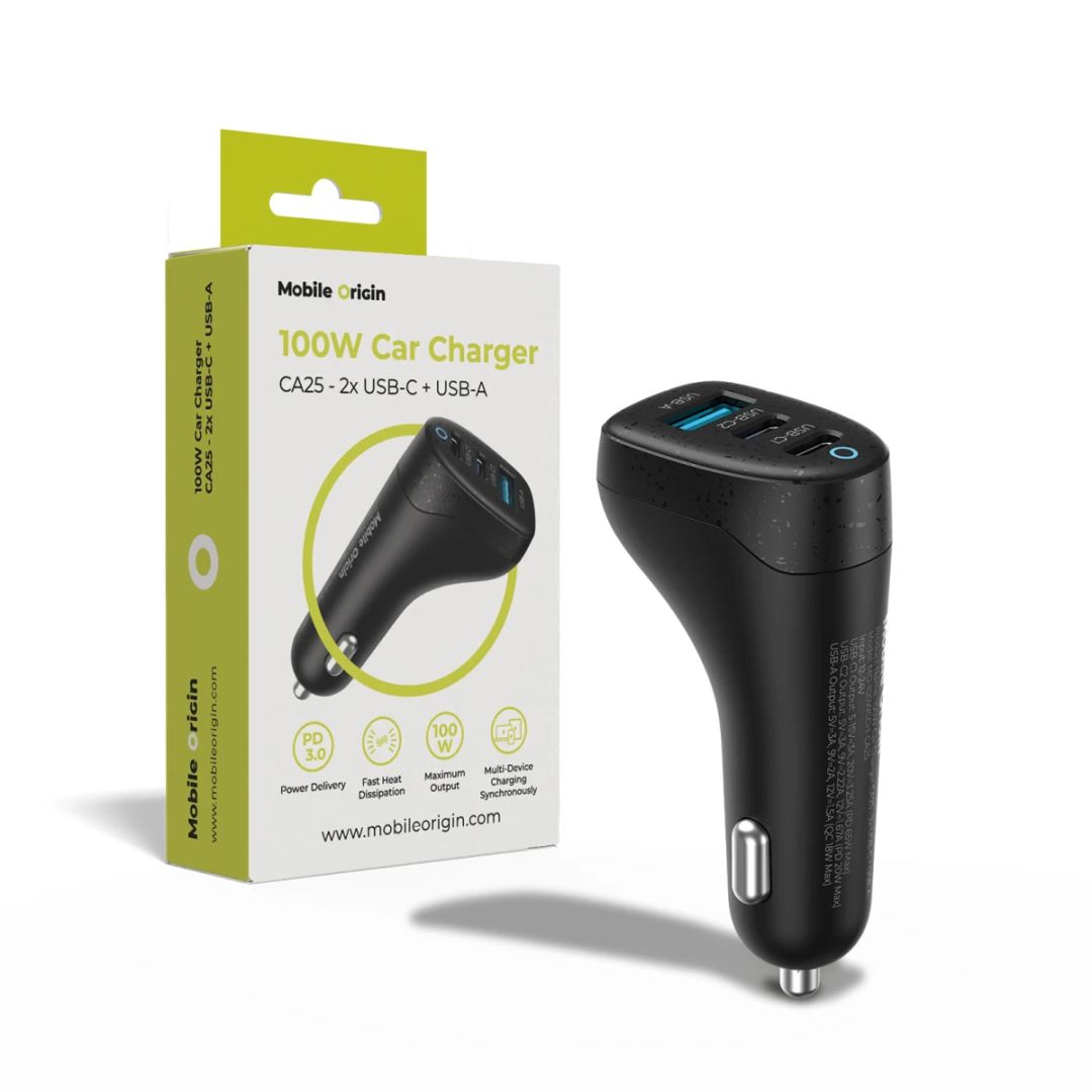 Mobile Origin 100W Car Charger CA25 - 2x USB-C + USB-A