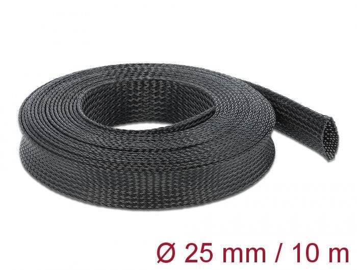 DeLock Braided Sleeving stretchable 10mx25mm Black