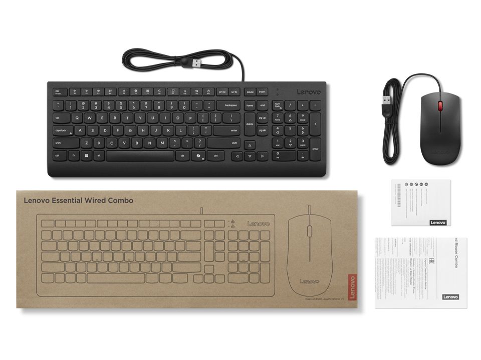 Lenovo Essential Wired Keyboard Combo Black UK