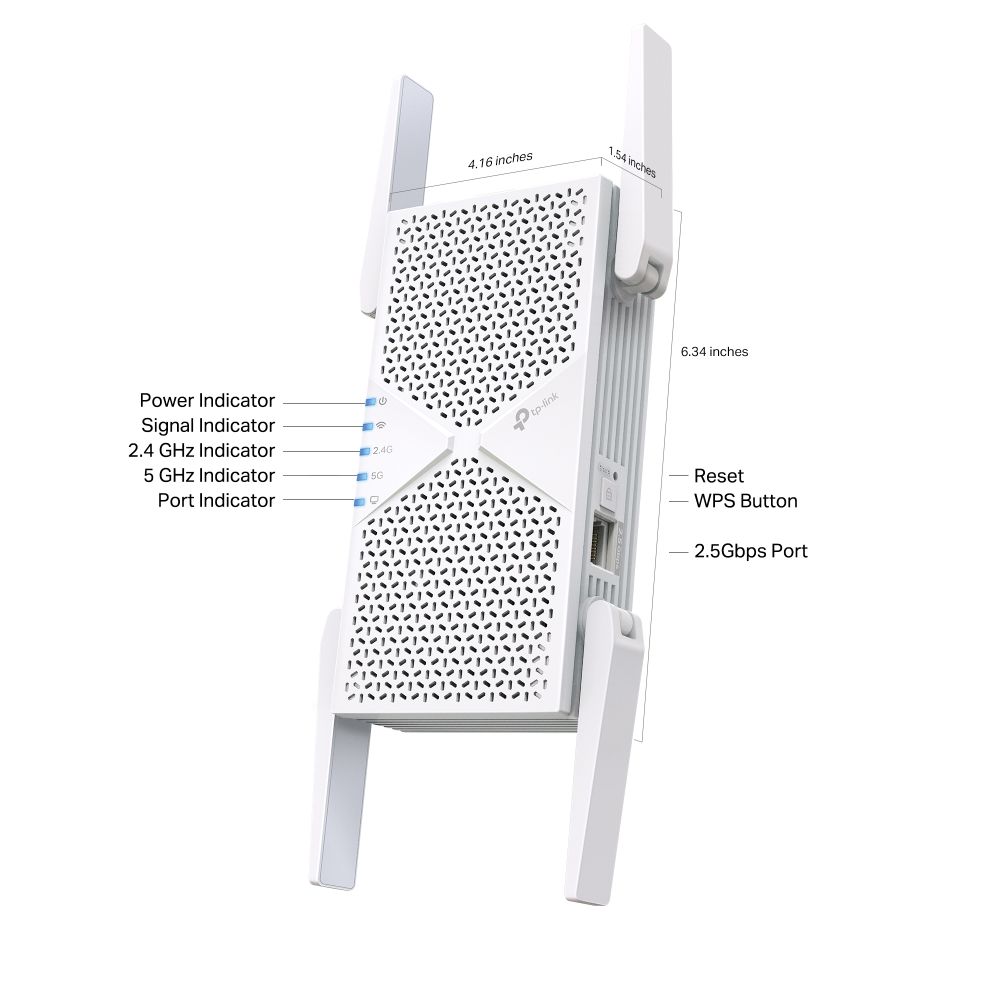 TP-Link RE405BE BE6500 Dual-Band Wi-Fi 7 Range Extender White