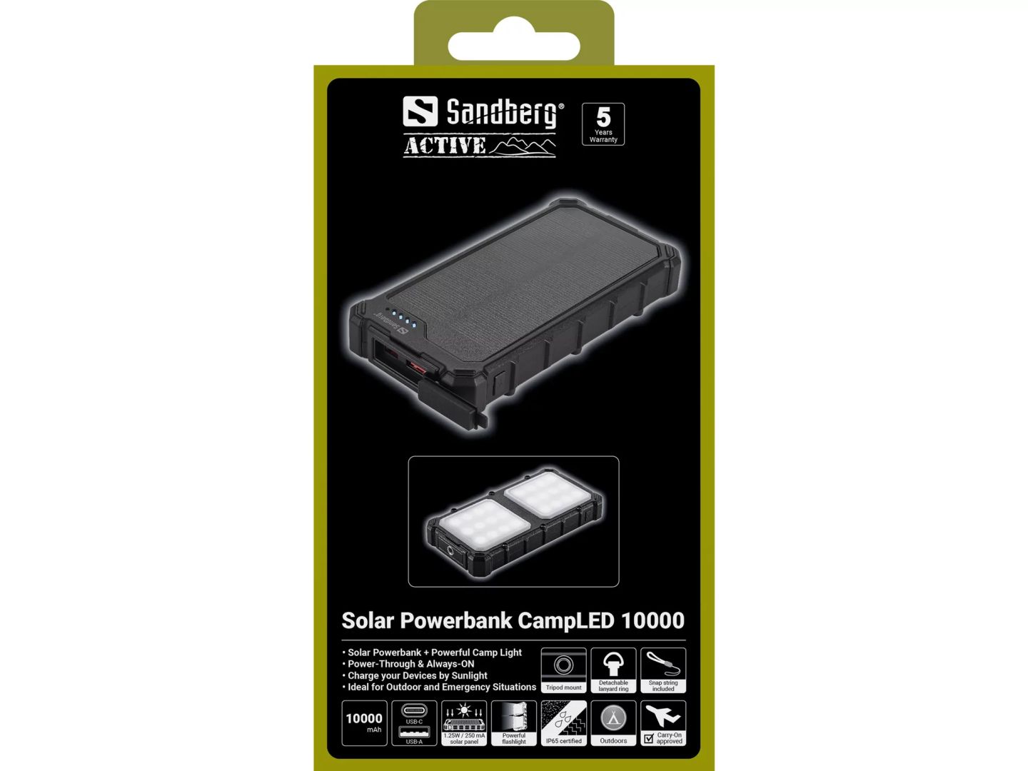 Sandberg Solar CampLED 10000mAh Powerbank Black