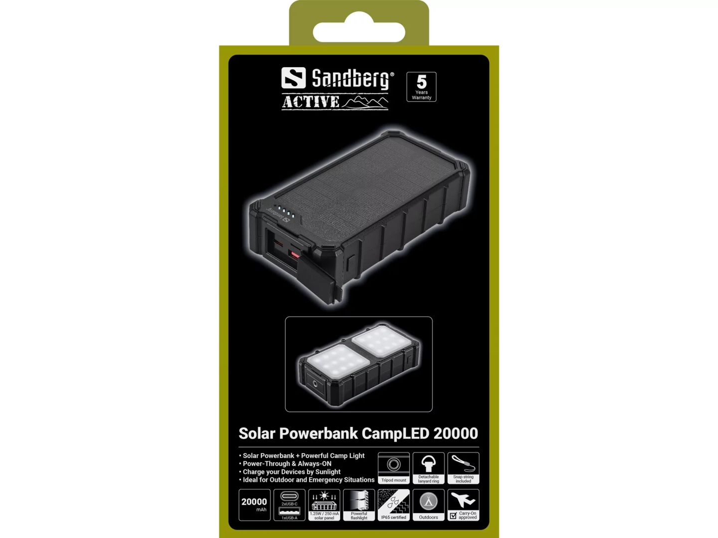 Sandberg Solar CampLED 20000mAh Powerbank Black