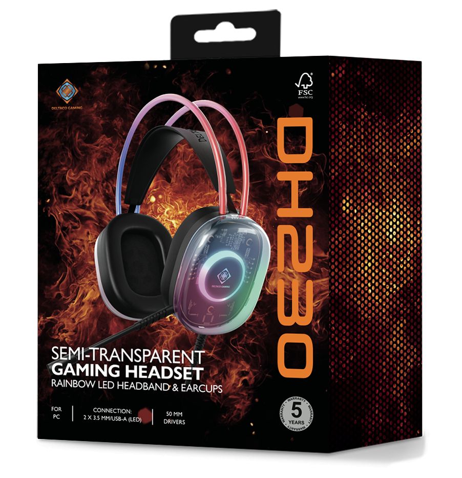Deltaco DH230 Gaming headset Semi-Transparent
