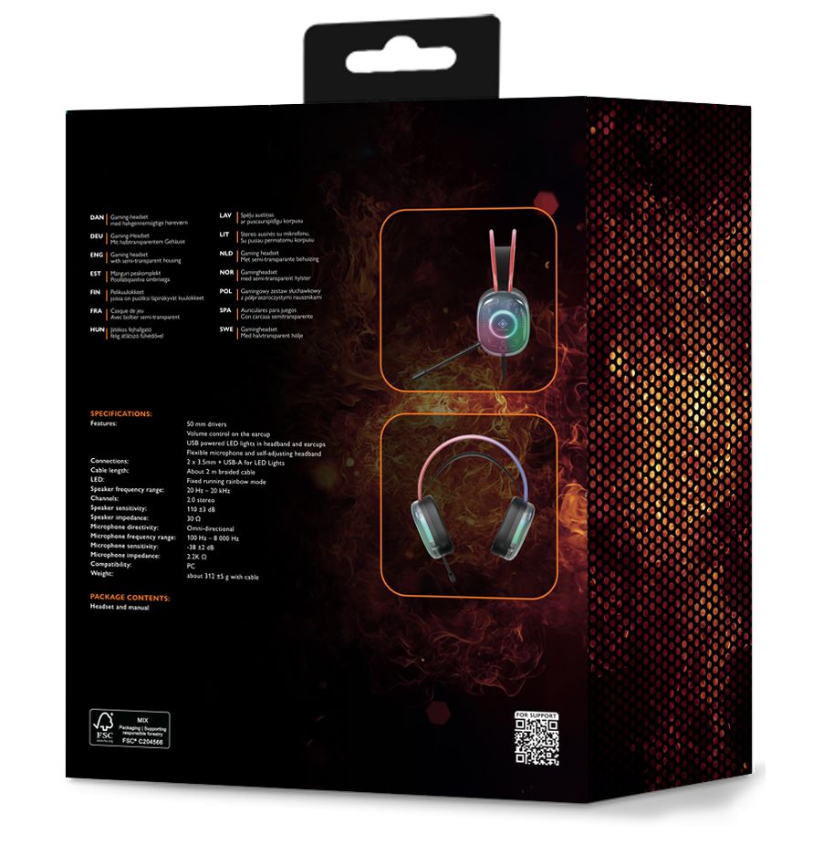 Deltaco DH230 Gaming headset Semi-Transparent