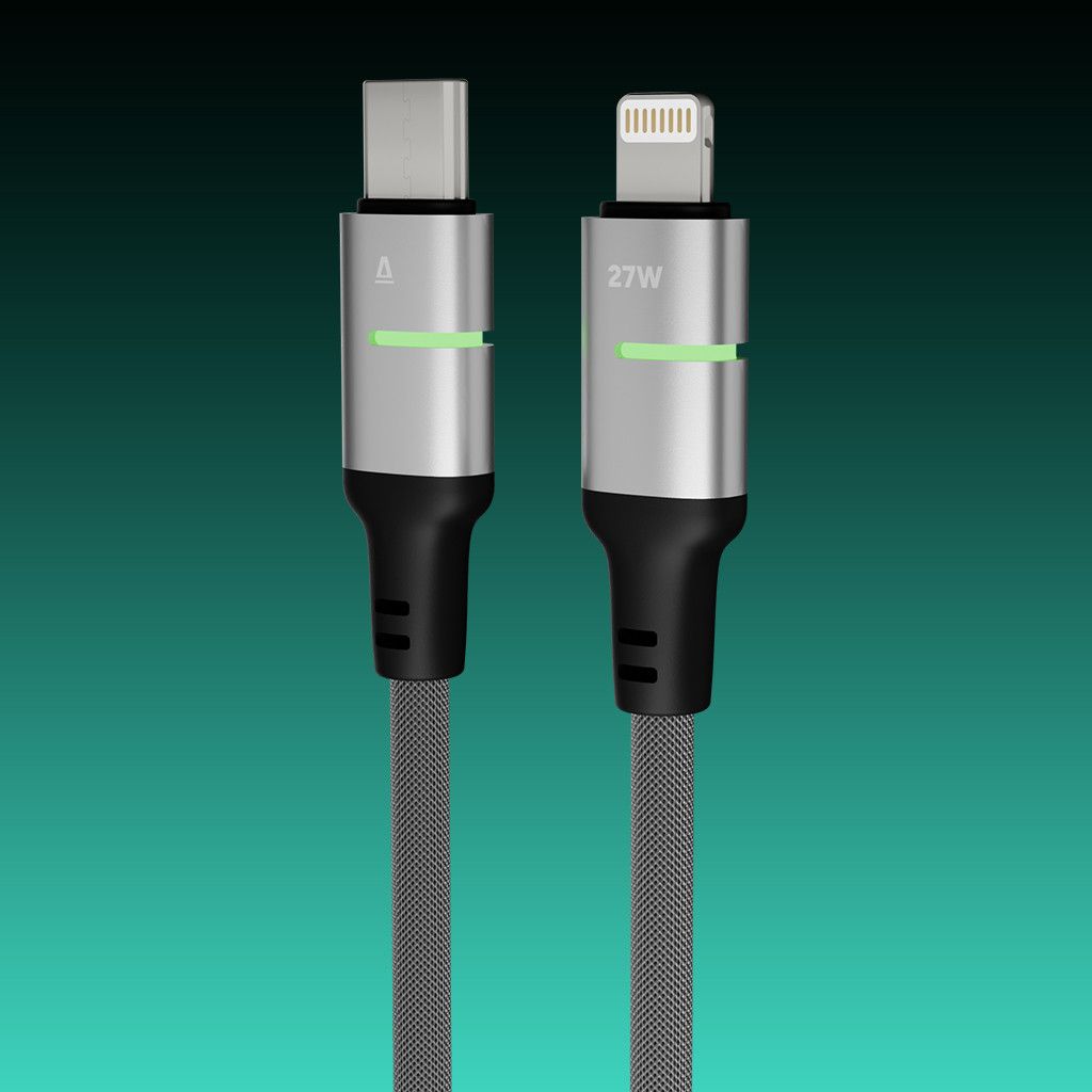 Avax CB636 Steely LED 27W USB-C to Lightning charger cable 2m Black