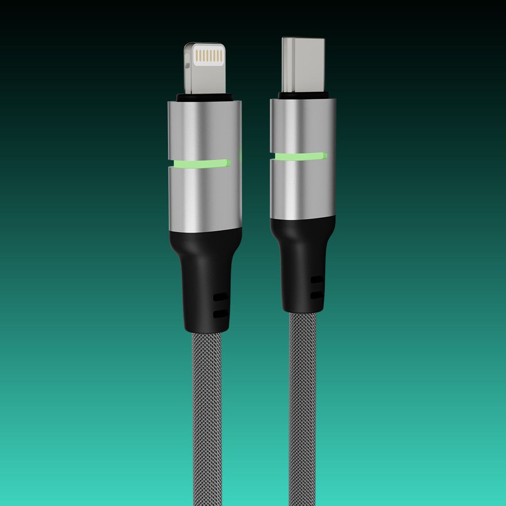 Avax CB637 Steely LED 27W USB-C to Lightning charger cable 3m Black