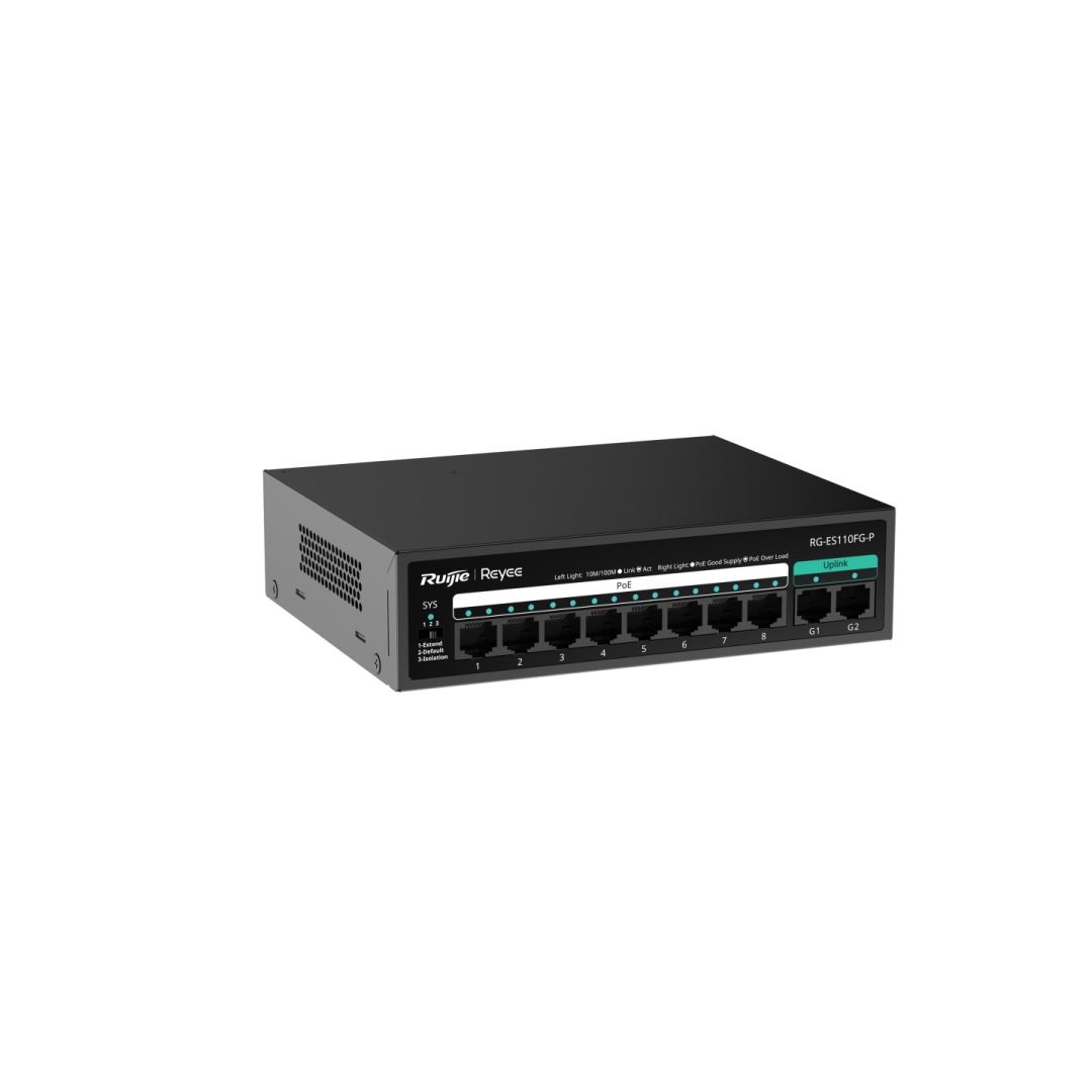 Reyee RG-ES110FG-P 8-Port 10/100 Mbps with 2-Port Gigabit Unmanaged PoE Switch
