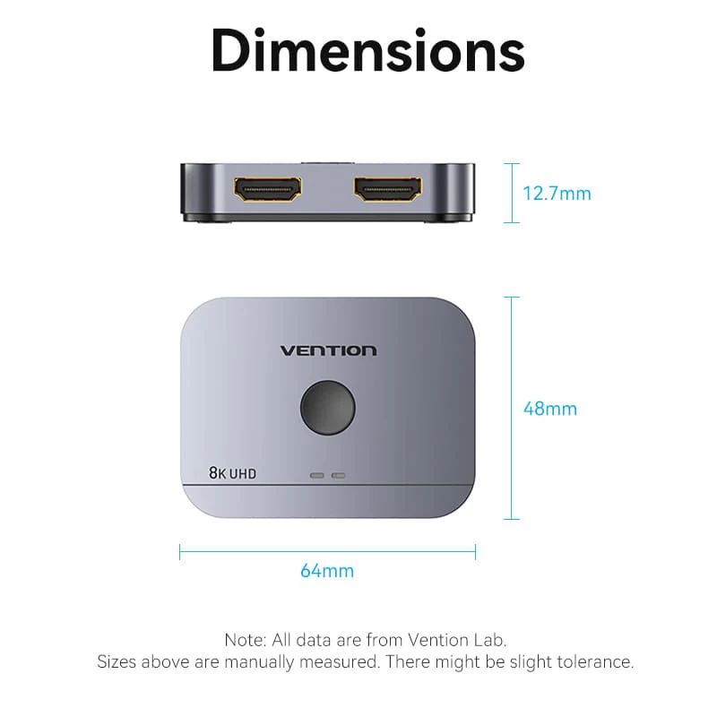 Vention 2-Port Bi-Directional 8K HDMI Switcher Grey