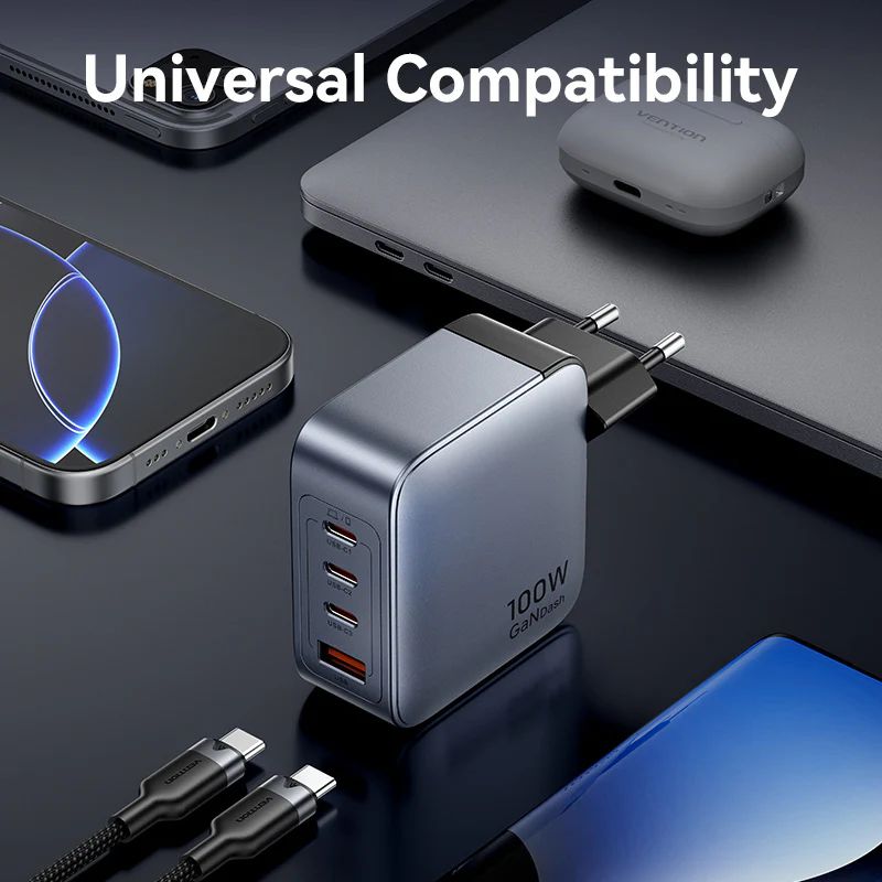 Vention 4-Port USB GaN Charger Grey
