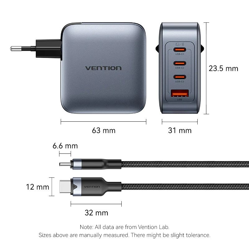 Vention 4-Port USB GaN Charger Grey