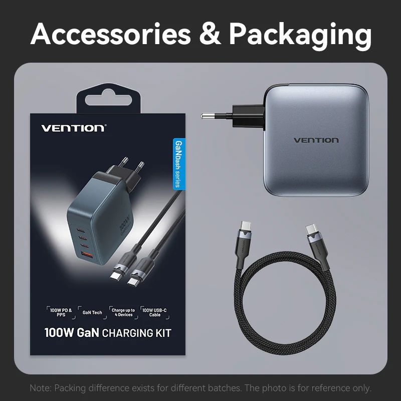 Vention 4-Port USB GaN Charger Grey