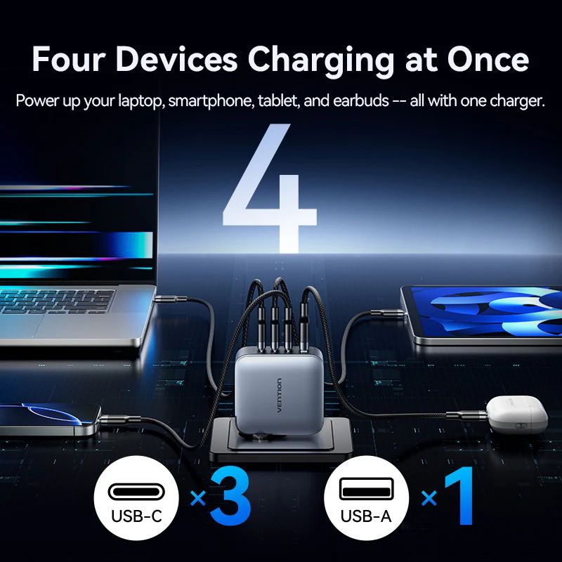 Vention 4-Port USB GaN Charger Grey