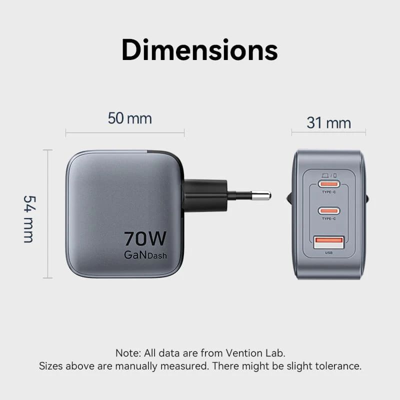 Vention 3-Port USB GaN Charger Grey