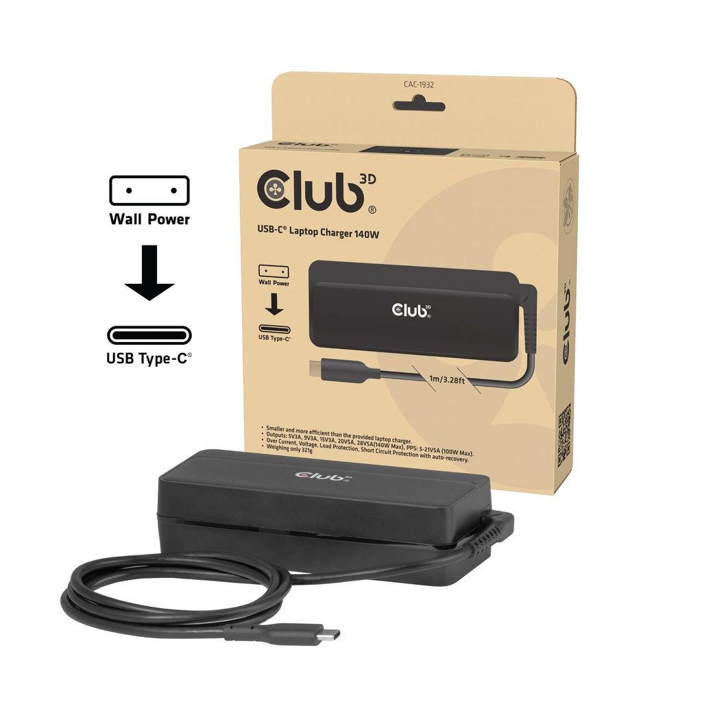 Club3D CAC-1932  28V / 5A 140W Type-C univerzális hálózati notebook töltő