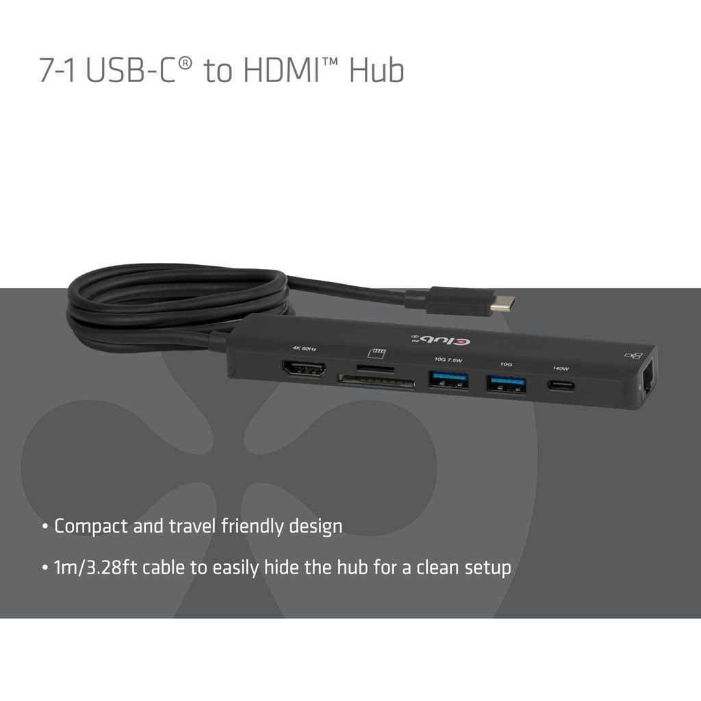 Club3D CSV-2555 7-1 USB-C to HDMI Hub 4K60Hz PD3.1 140W 1m