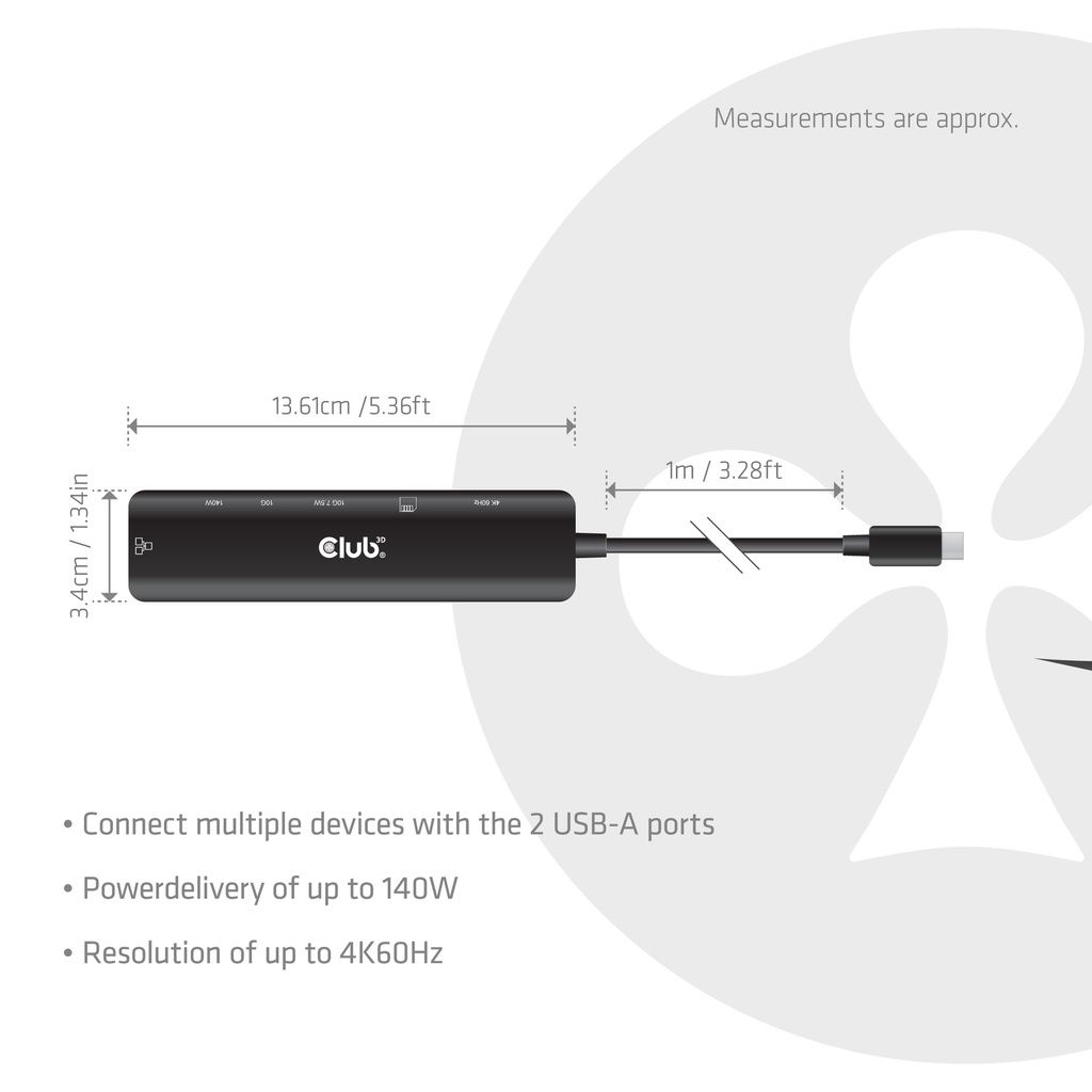 Club3D CSV-2555 7-1 USB-C to HDMI Hub 4K60Hz PD3.1 140W 1m